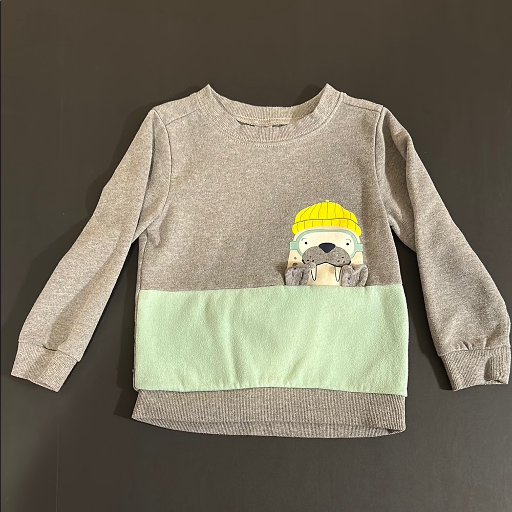 Carter's Gray and Green Knit Sweatshirt with Color Block Design